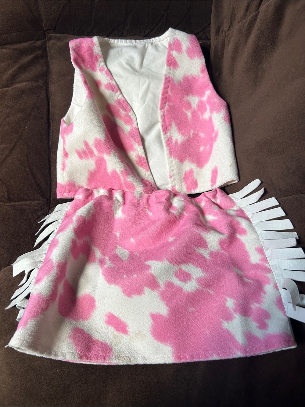 Pink & White cowgirl 2-Piece Vest and Skirt Set 5-6y